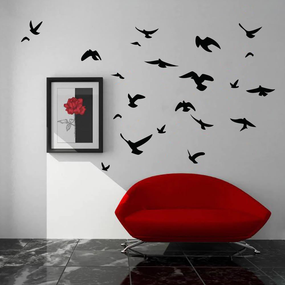 Black Soaring Birds Silhouette Wall Decals Installed in Sitting Area