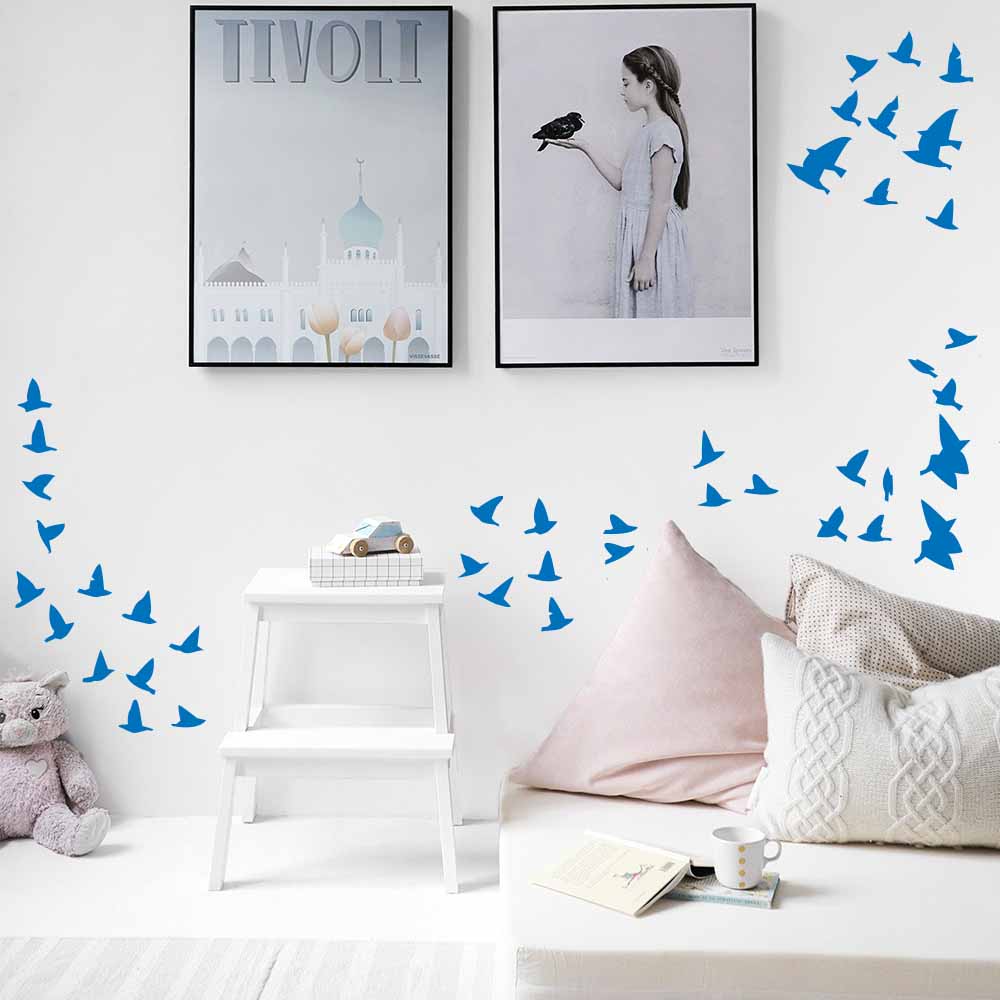 Flocking Birds Blue Silhouette Wall Decals Installed in Nursery