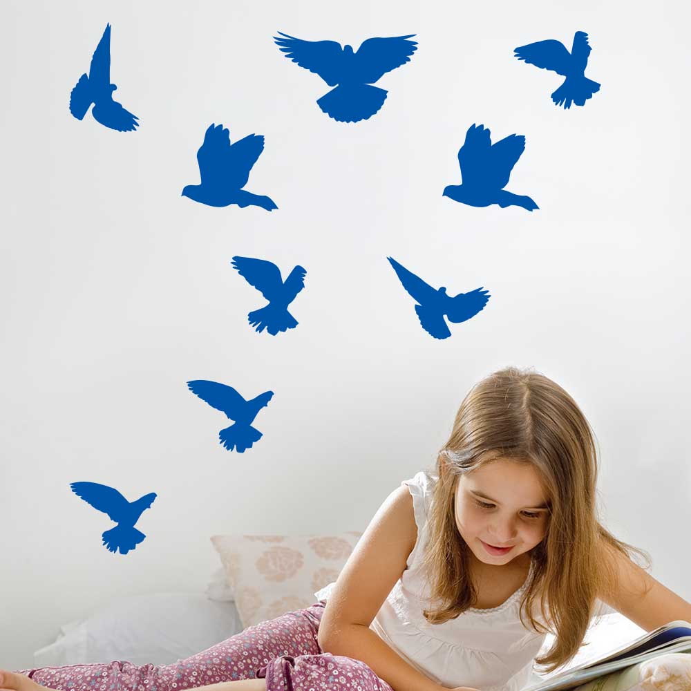 Blue Mixed Birds Silhouette Wall Decals Installed in Girls Room