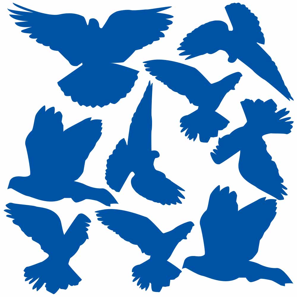 Blue Mixed Birds Silhouette Wall Decals Printed