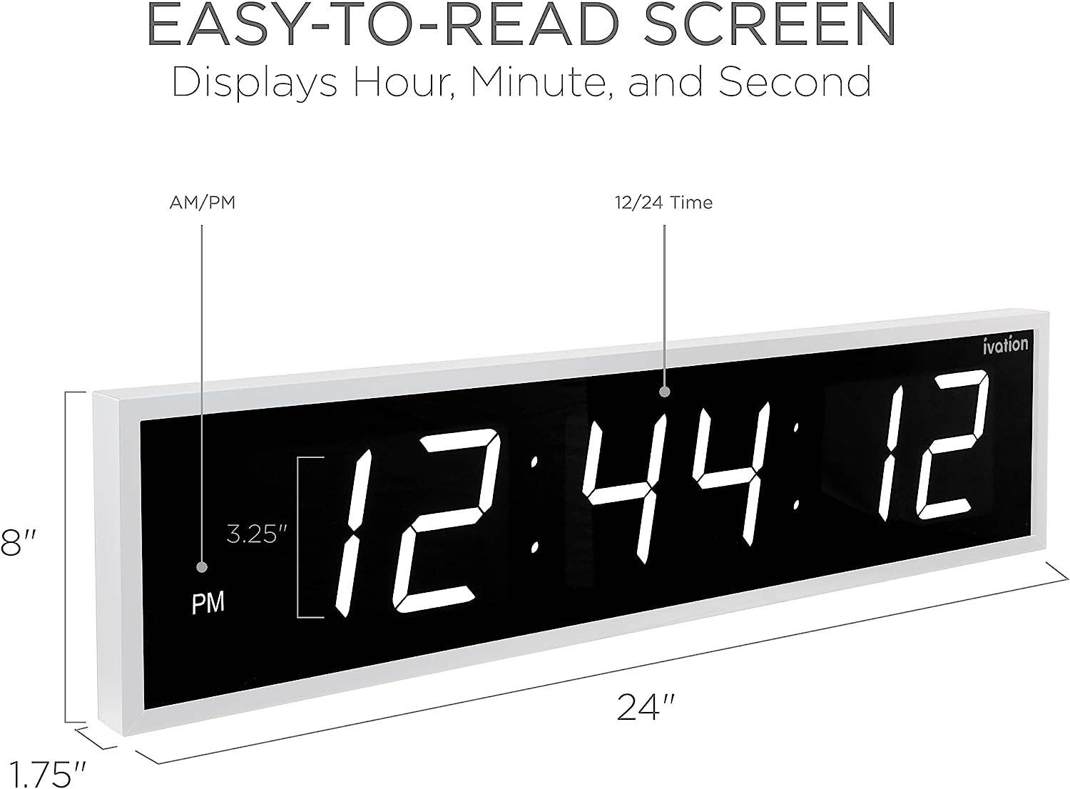 Ivation Large Digital LED Wall Clock | 8