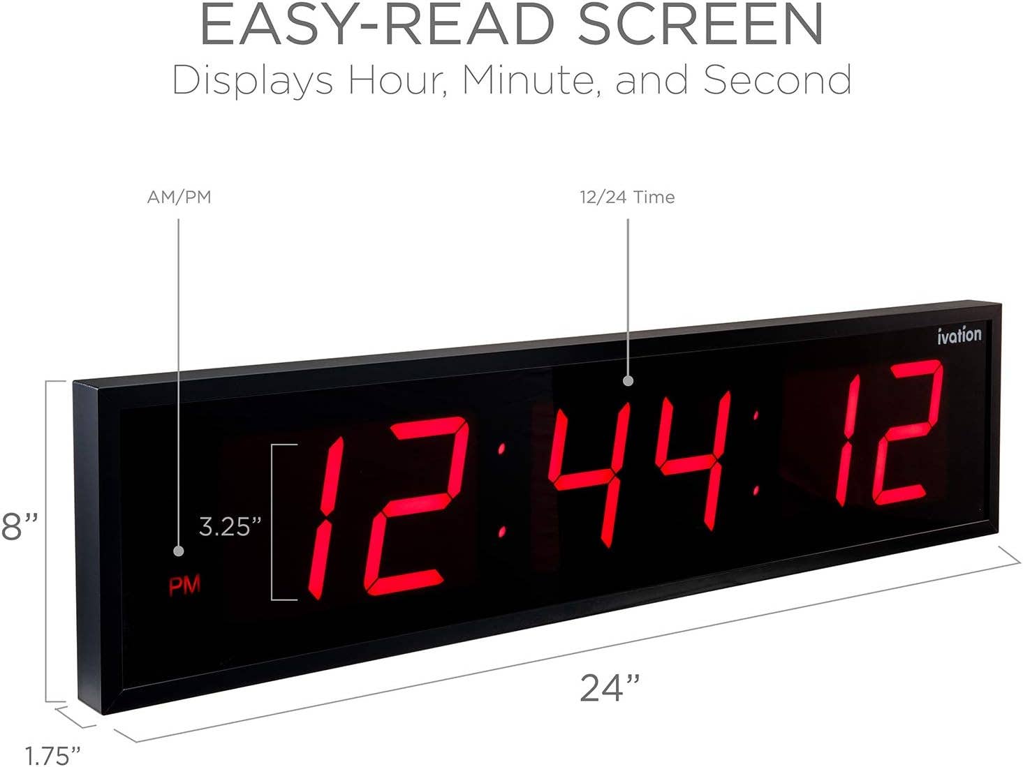 Ivation Large Digital LED Wall Clock | 8