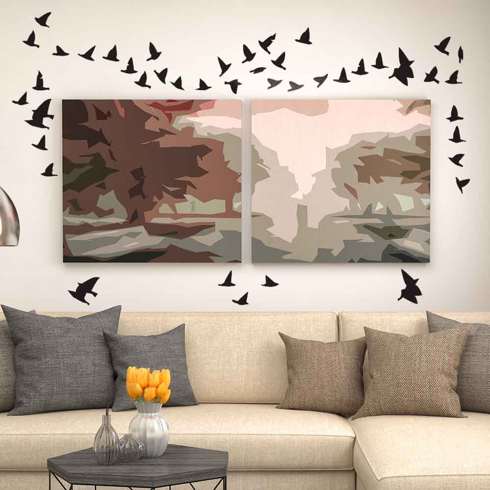 Flocking Birds Black Silhouette Wall Decals Installed in Living Room