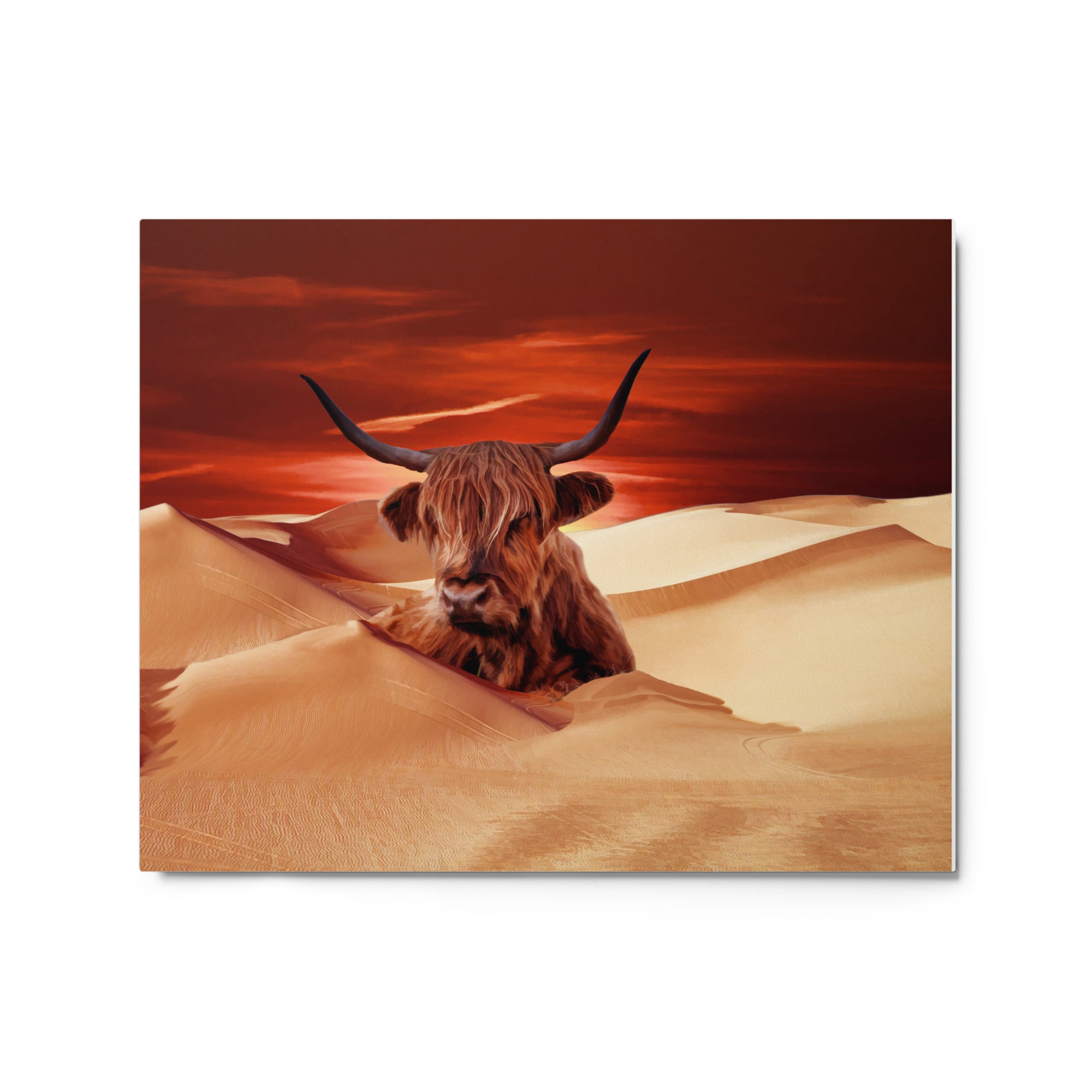 Highland Cow In Desert  Metal Print-1