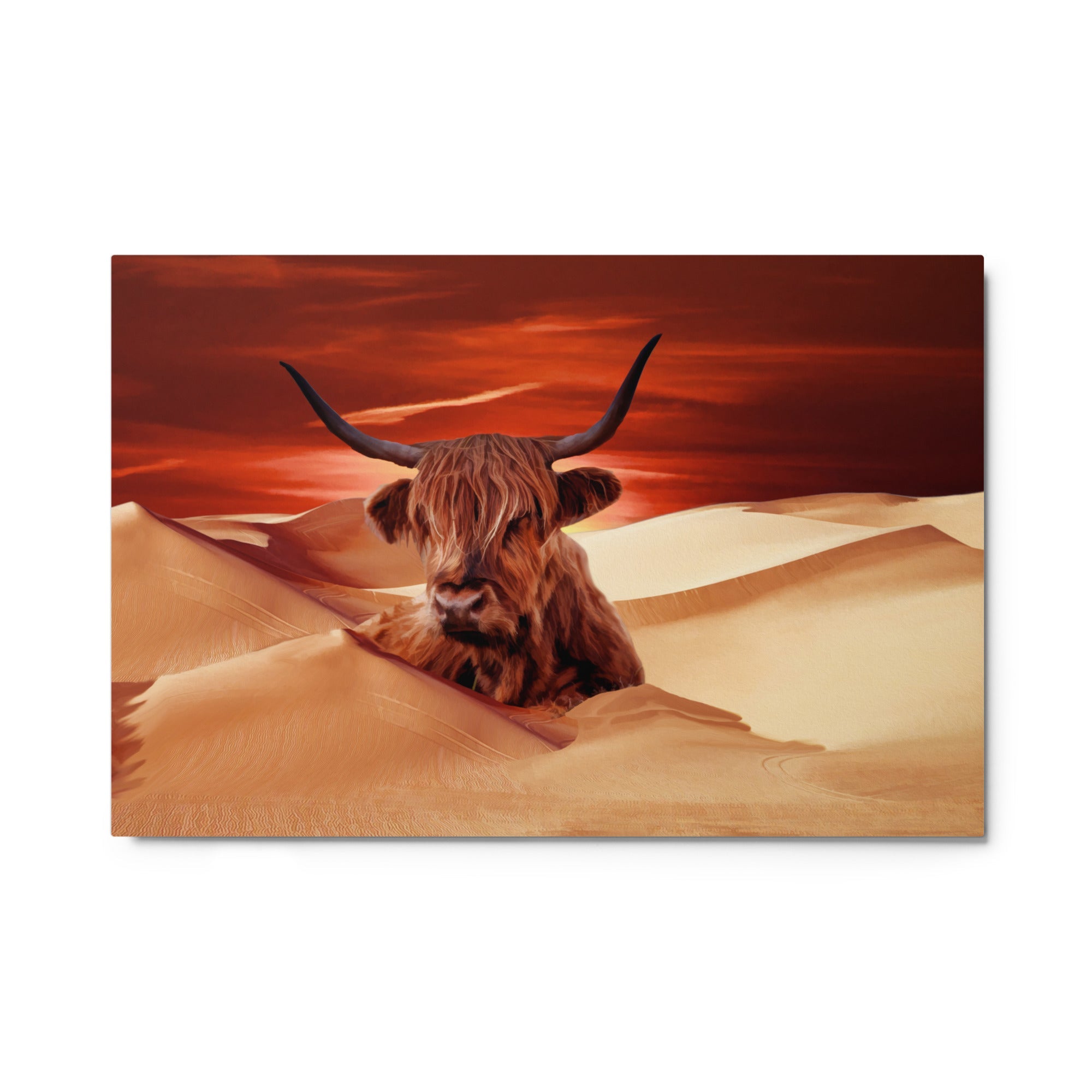 Highland Cow In Desert  Metal Print-3