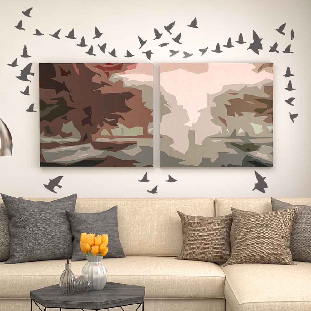 Flocking Birds Gray Silhouette Wall Decals Installed in Living Room