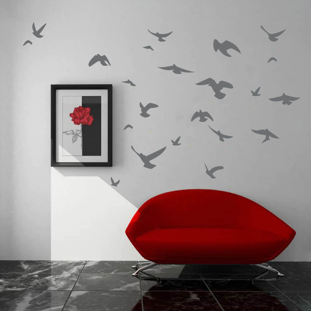 Gray Soaring Birds Silhouette Wall Decals Installed in Sitting Area