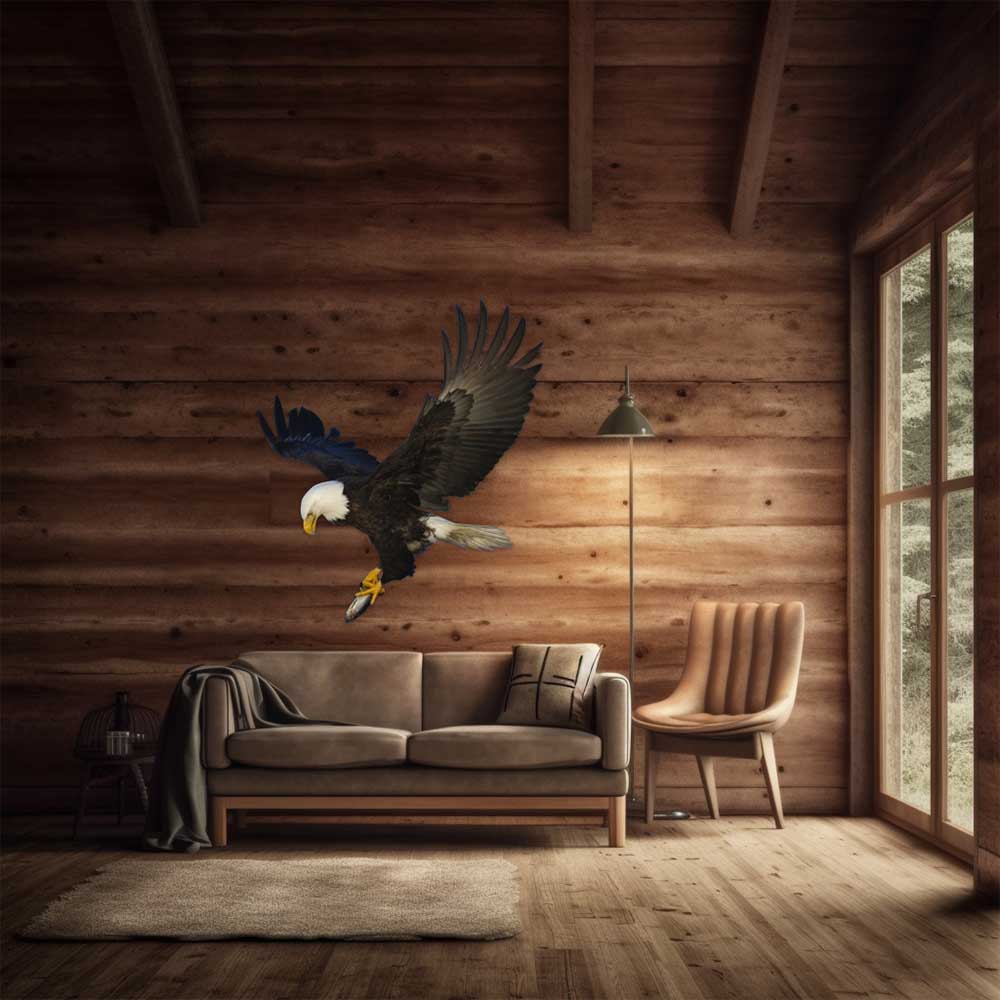 48 inch Hunting Eagle Die-Cut Decal Installed Above Sofa