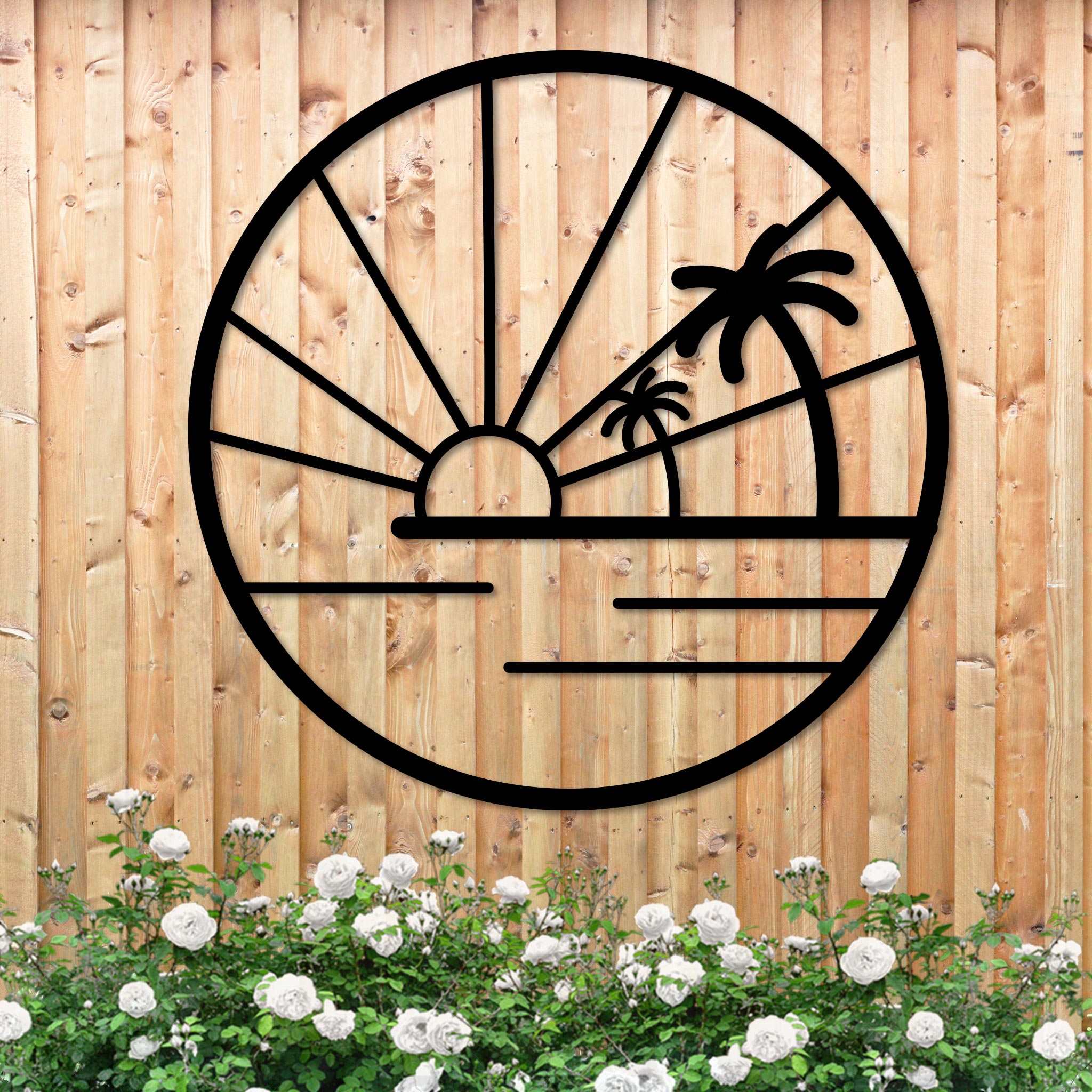 Island Sunset Palms Circle Sign-0