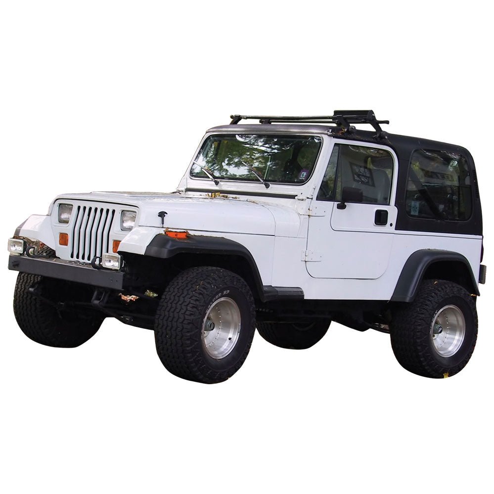 White off-road jeep die-cut wall decal with black roof rack printed | Wallhogs