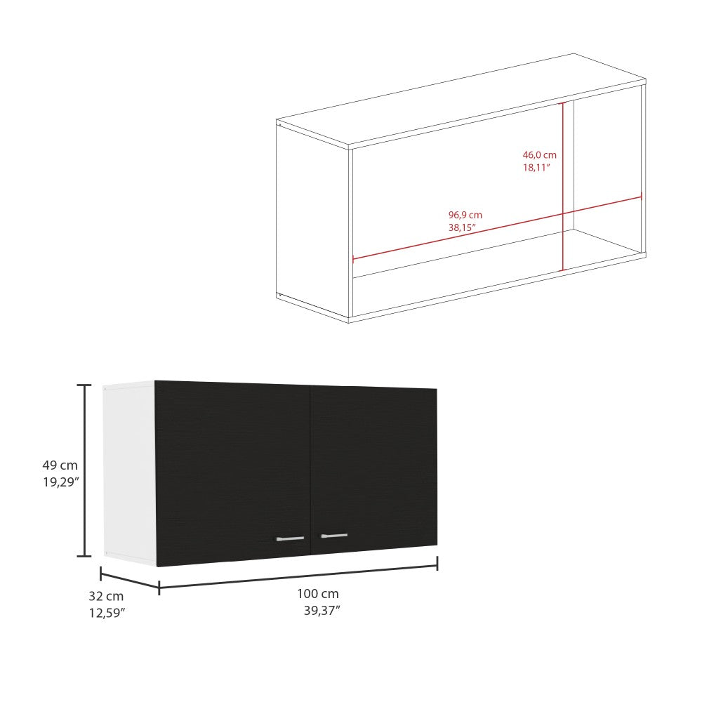 Wall Cabinet Toran, Two Shelves, Double Door, Black Wengue Finish-4