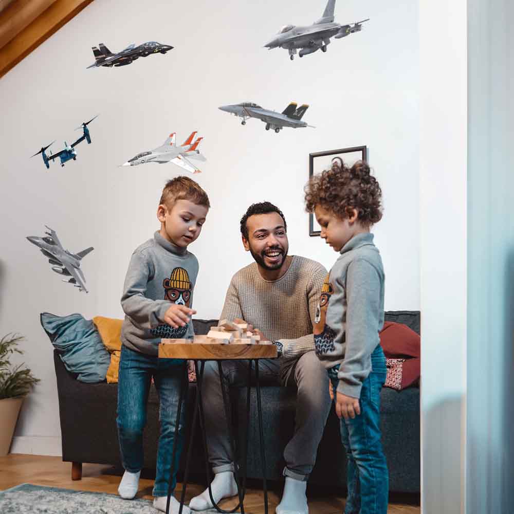 Military Aircraft Pack I Wall Decals Installed in Family Room