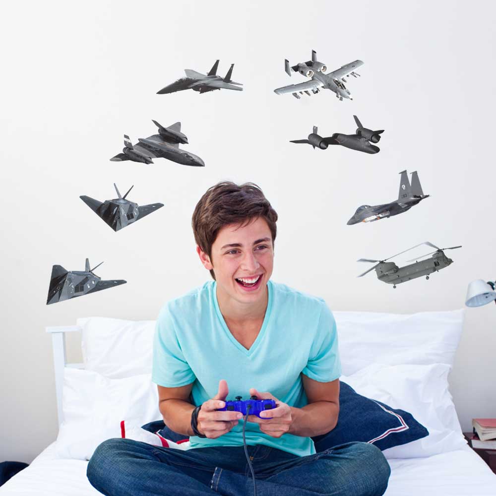 Military Aircraft Pack II Wall Decals Installed in Teen Boys Room