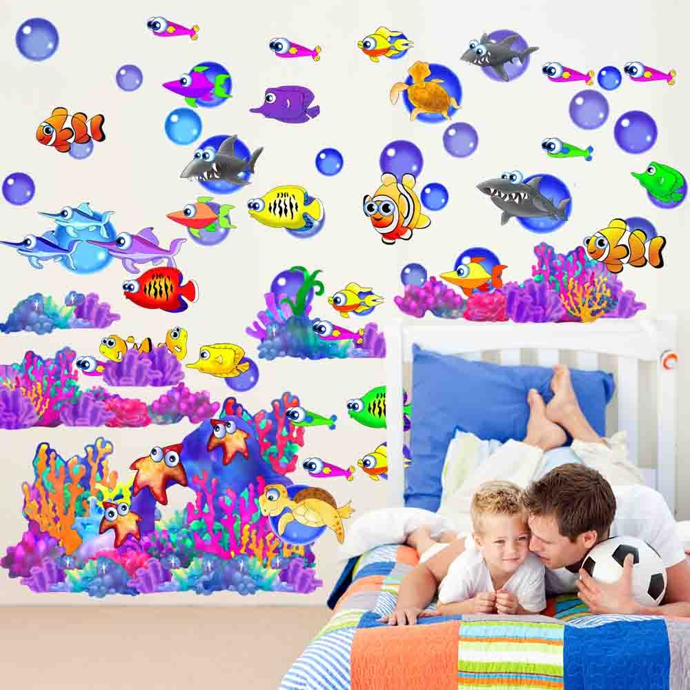 Sea Life Wall Decals Installed in Boys Room