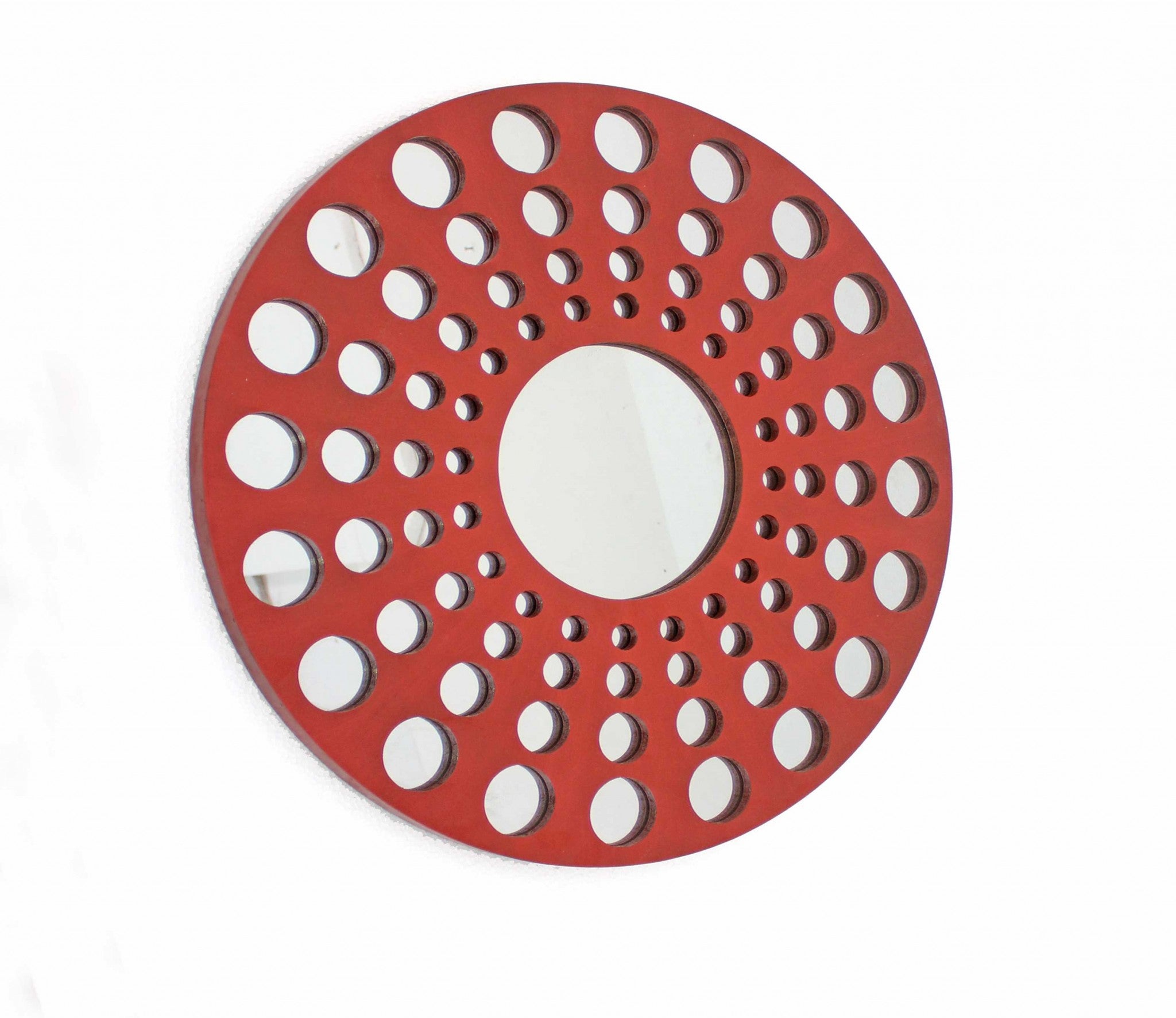 24 inch Red Wooden Circles Wall Mirror | Wallhogs