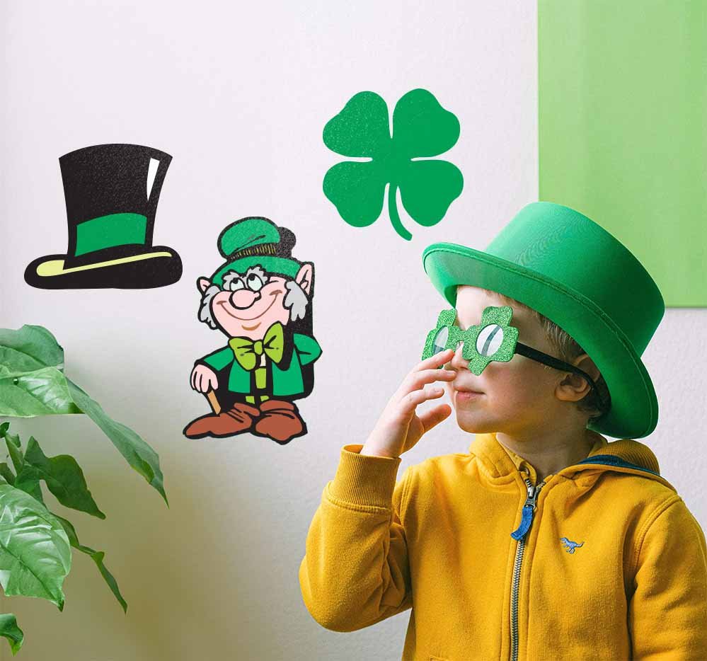 St. Patricks Day Three Decal Set Installed on Wall