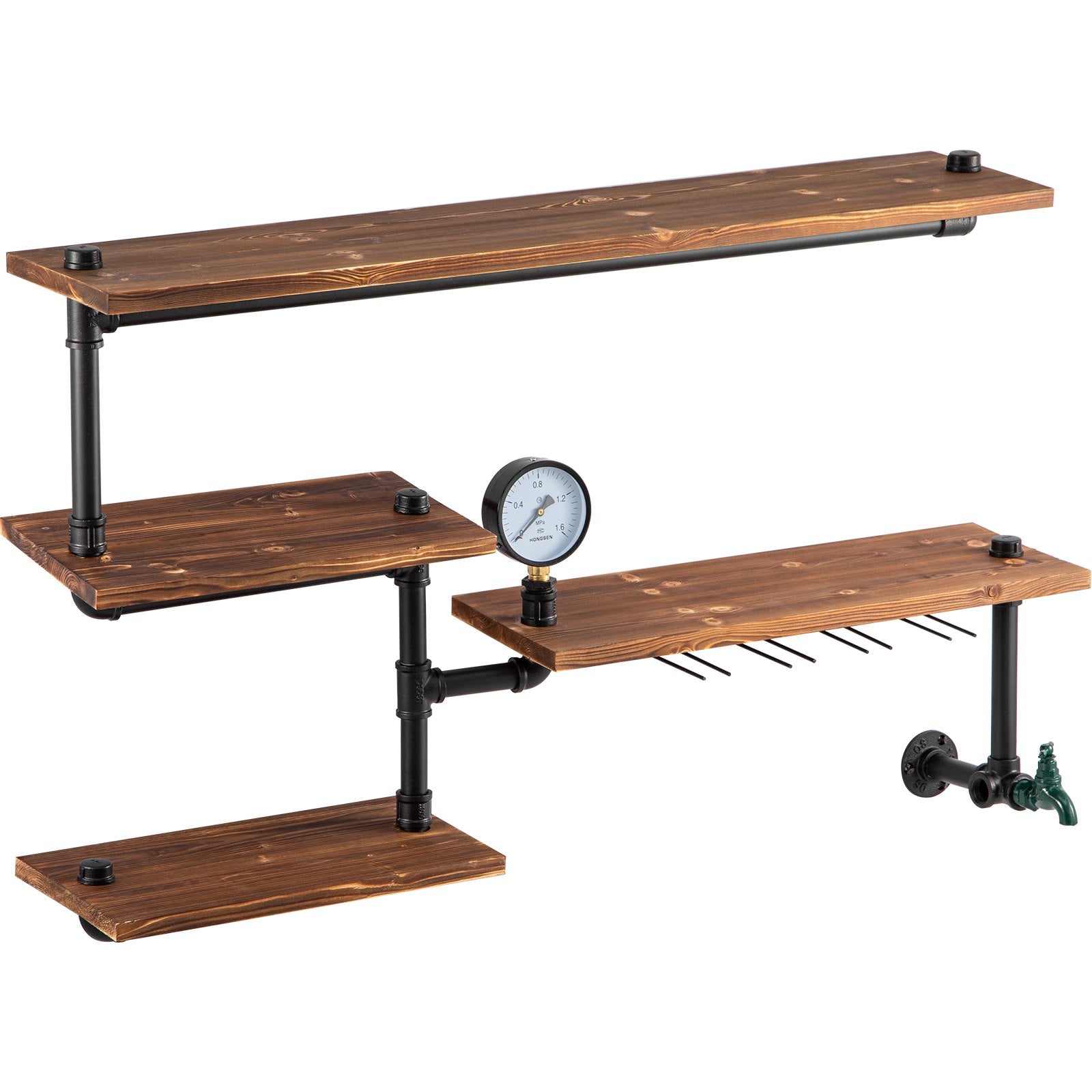 VEVOR Iron Pipes Shelving, Industrial Steel Pipe Shelf w/ 4-Tier Wood Planks, Wall Mounted Modern Rustic Floating Shelves, DIY Storage Bracket for Bathroom, Bookshelf, Kitchen, and Home Decor-8