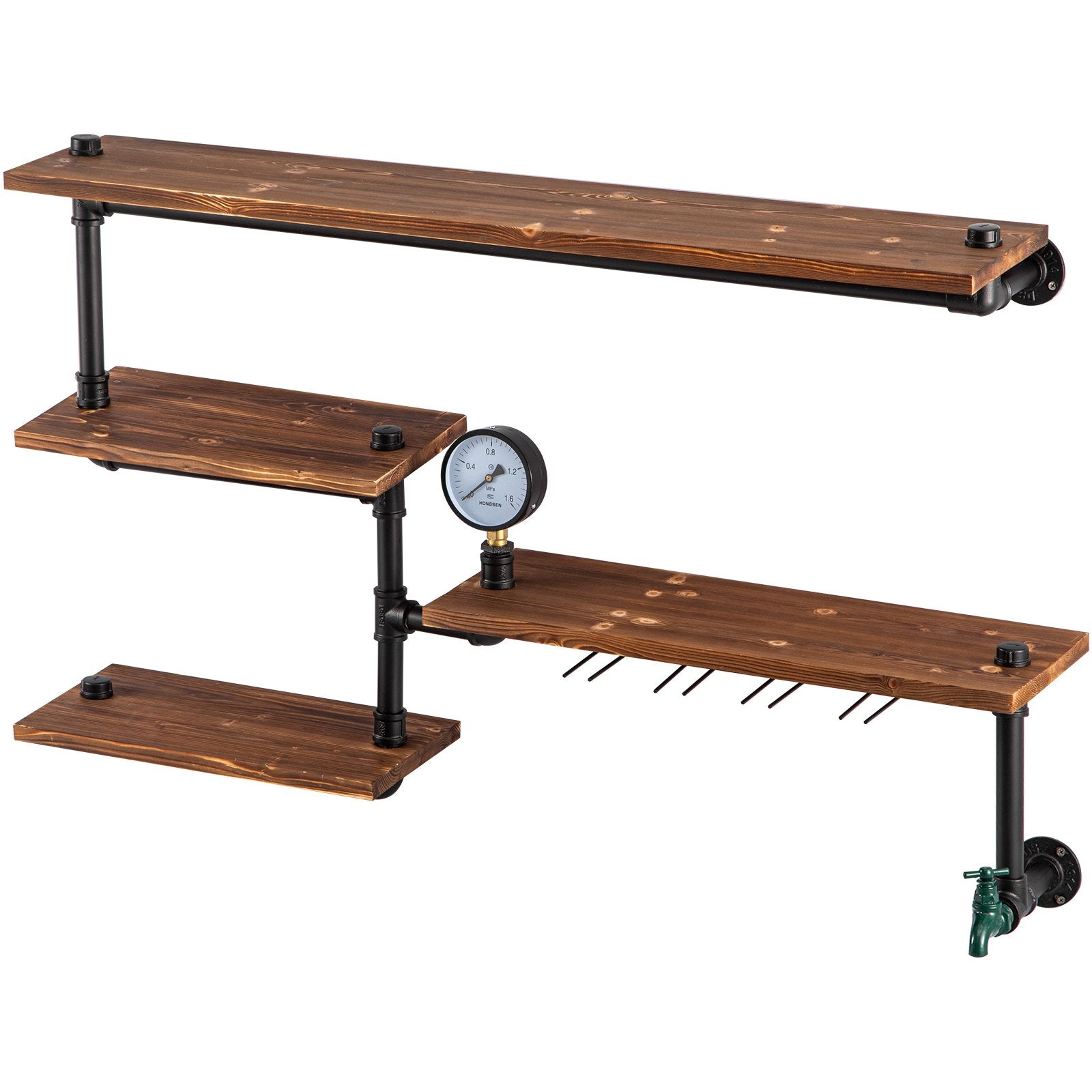 VEVOR Iron Pipes Shelving, Industrial Steel Pipe Shelf w/ 4-Tier Wood Planks, Wall Mounted Modern Rustic Floating Shelves, DIY Storage Bracket for Bathroom, Bookshelf, Kitchen, and Home Decor-9