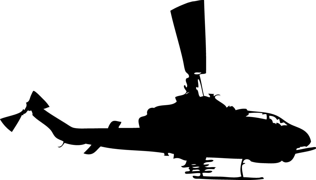 A black silhouette vector illustration of the Apache military helicopter in profile, shown against a solid white background.