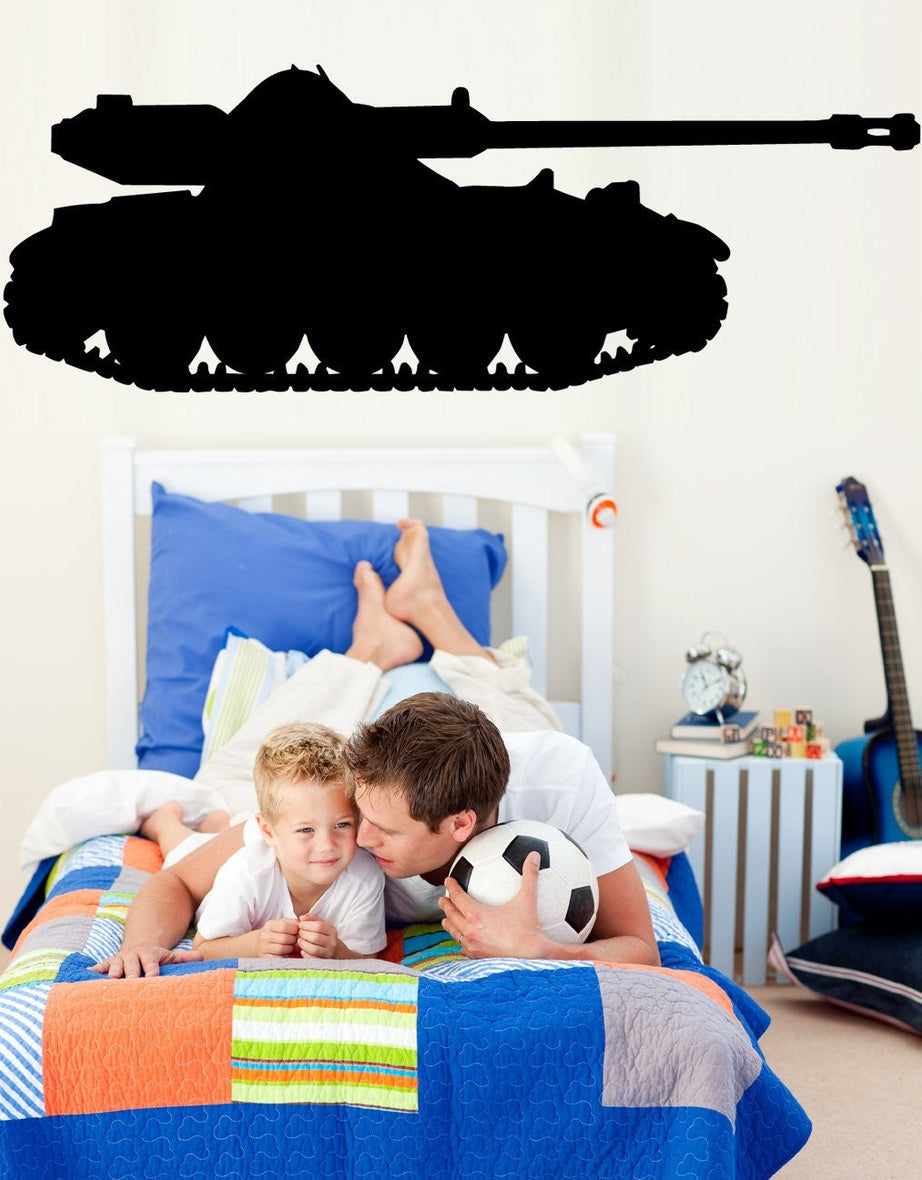 French AMX-13 light tank military silhouette wall decal by Jaycee Haynes installed in kids bedroom