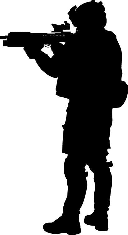Military combat soldier aiming rifle tactical silhouette wall decal by Jaycee Haynes