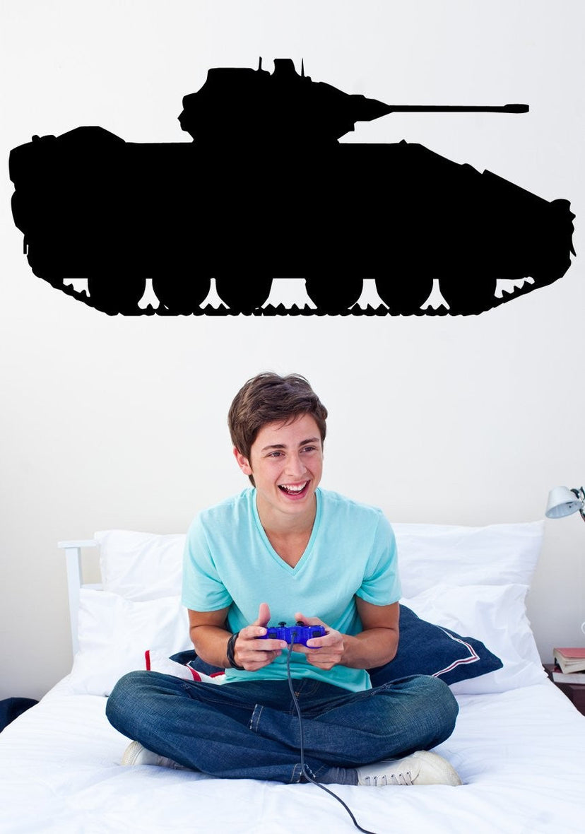 British FV510 Warrior infantry fighting vehicle silhouette wall decal by Jaycee Haynes installed in teens room