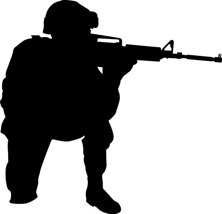 Military kneeling combat soldier aiming rifle silhouette wall decal by Jaycee Haynes