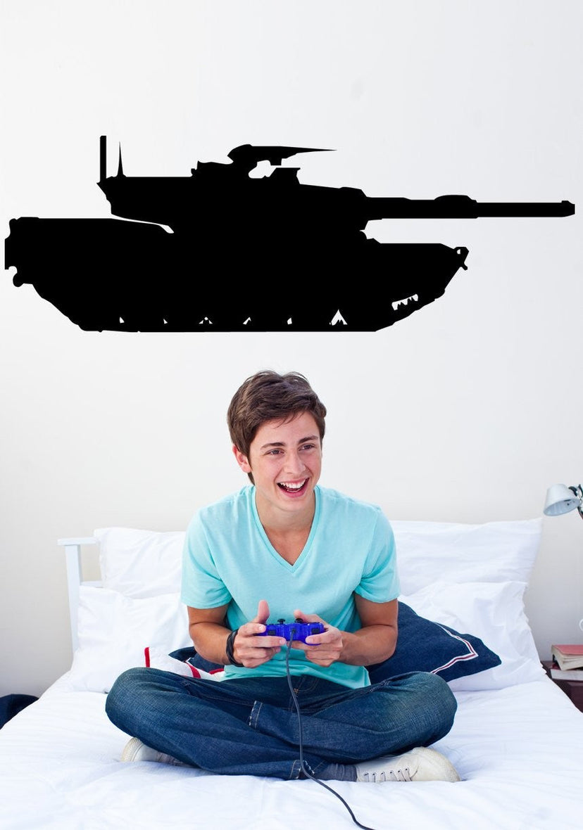 French Leclerc main battle tank military silhouette wall decal by Jaycee Haynes installed in teens bedroom
