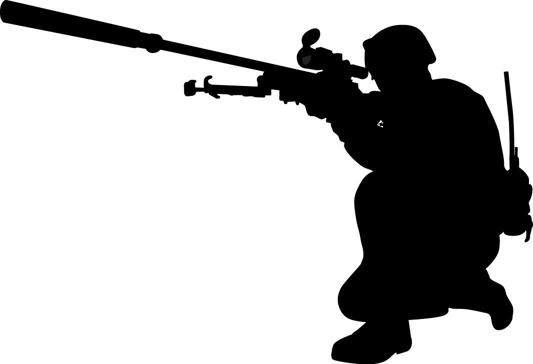 Military sniper kneeling with scoped rifle silhouette wall decal by Jaycee Haynes