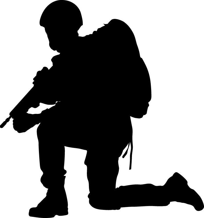 Military resting soldier kneeling with rifle and field pack silhouette wall decal by Jaycee Haynes