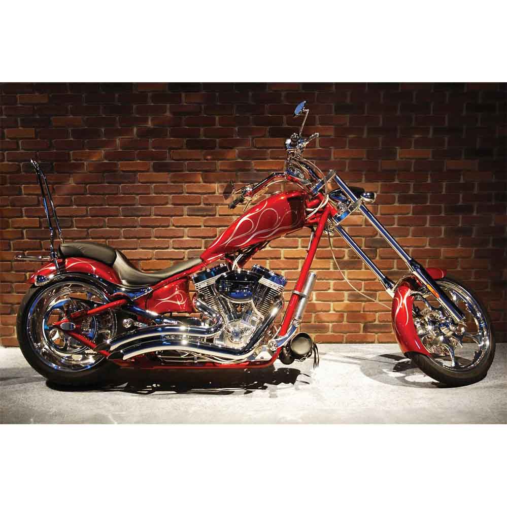 Custom flame red chopper against a brick wall decal printed | Wallhogs