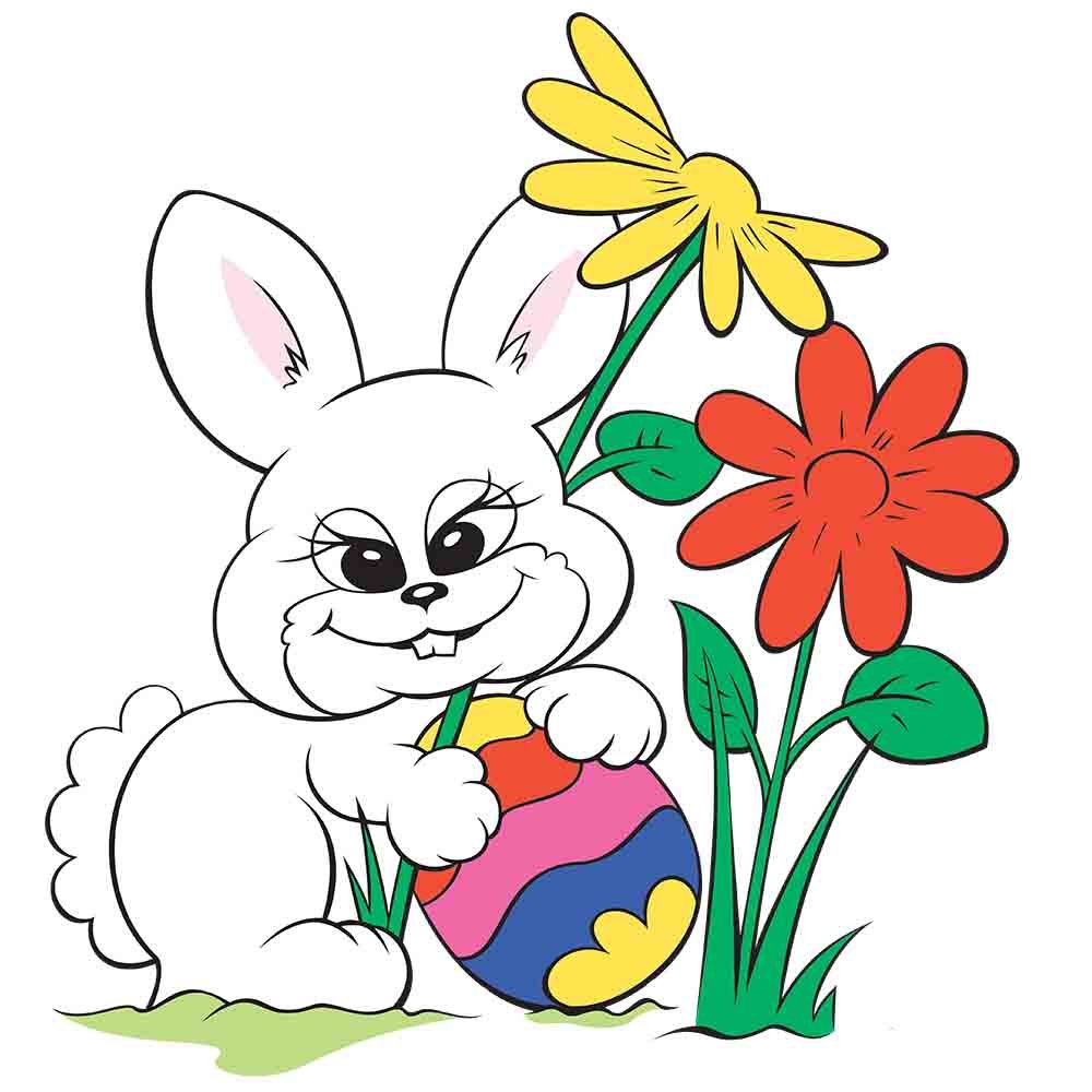 Easter Bunny & Flowers Wall Decal Printed & Die-Cut | Wallhogs