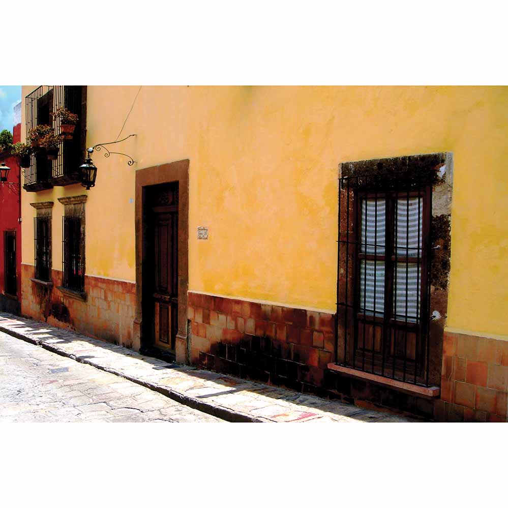 Mexican street and yellow home architecture wall decal printed | Wallhogs