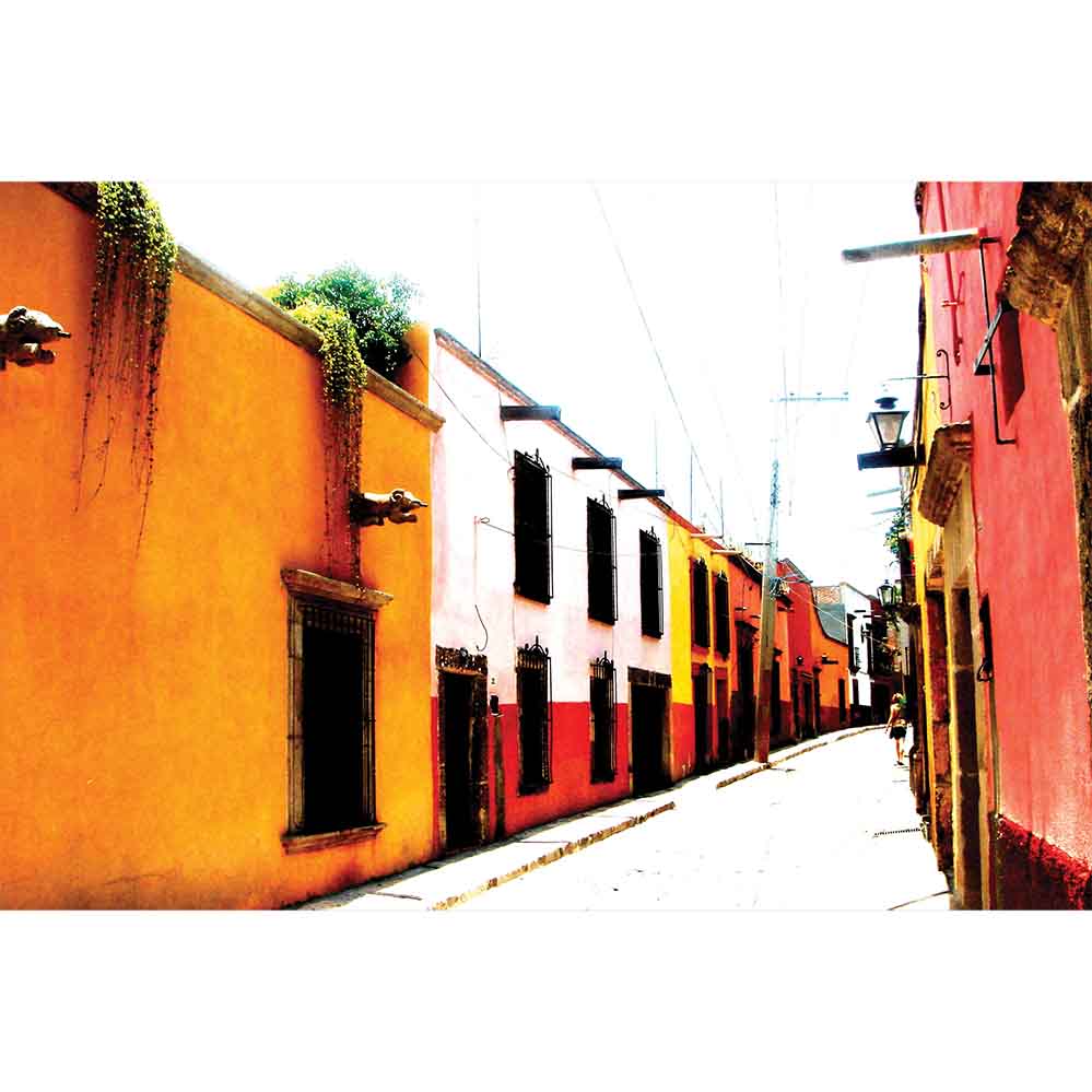 Colorful Mexican street with buildings on a bright day wall decal printed | Wallhogs