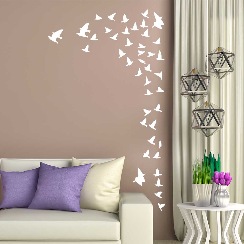 Flocking Birds White Silhouette Wall Decals Installed in Living Room