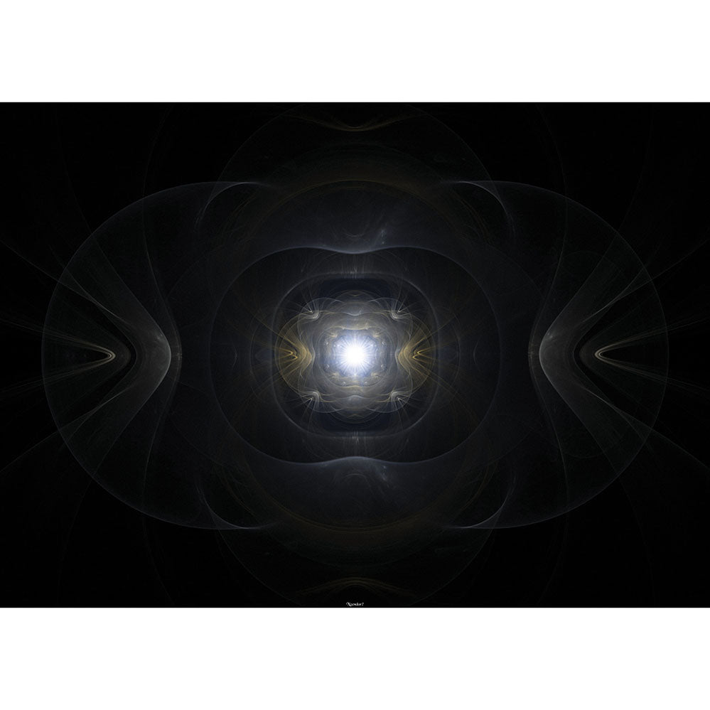 Abstract fractal design with a primordial relic emanating a central light source on a black background wall decal printed | Wallhogs