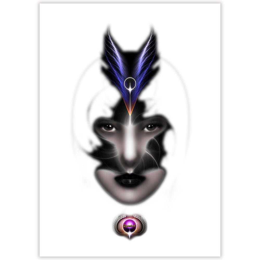 Fantasy mystic woman wearing a feather headpiece gloss poster printed | Wallhogs