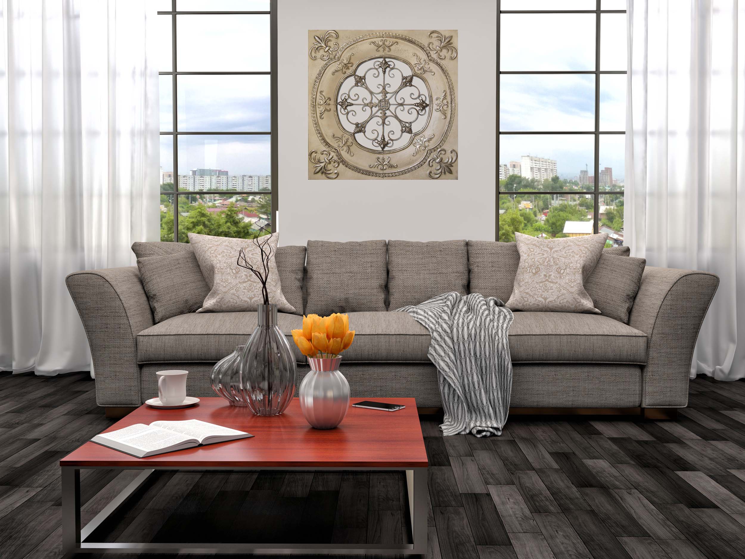 Cutout Center Beige Metal Wall Tile 36