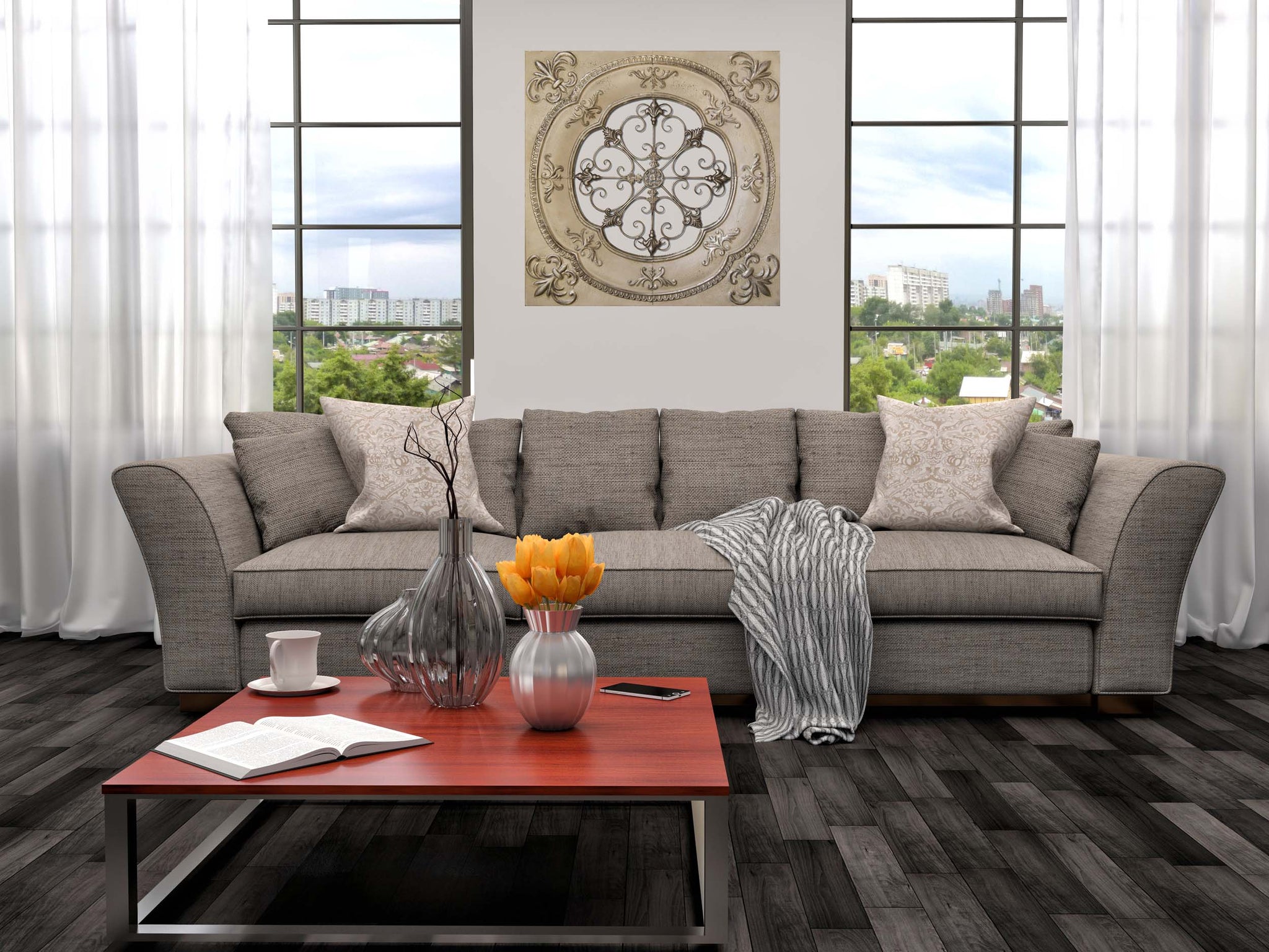 Cutout Center Beige Metal Wall Tile 36