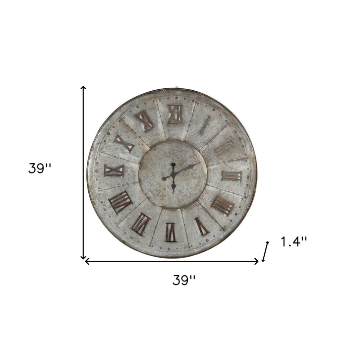 Oversized Rustic Galvanized Metal Round Wall Clock