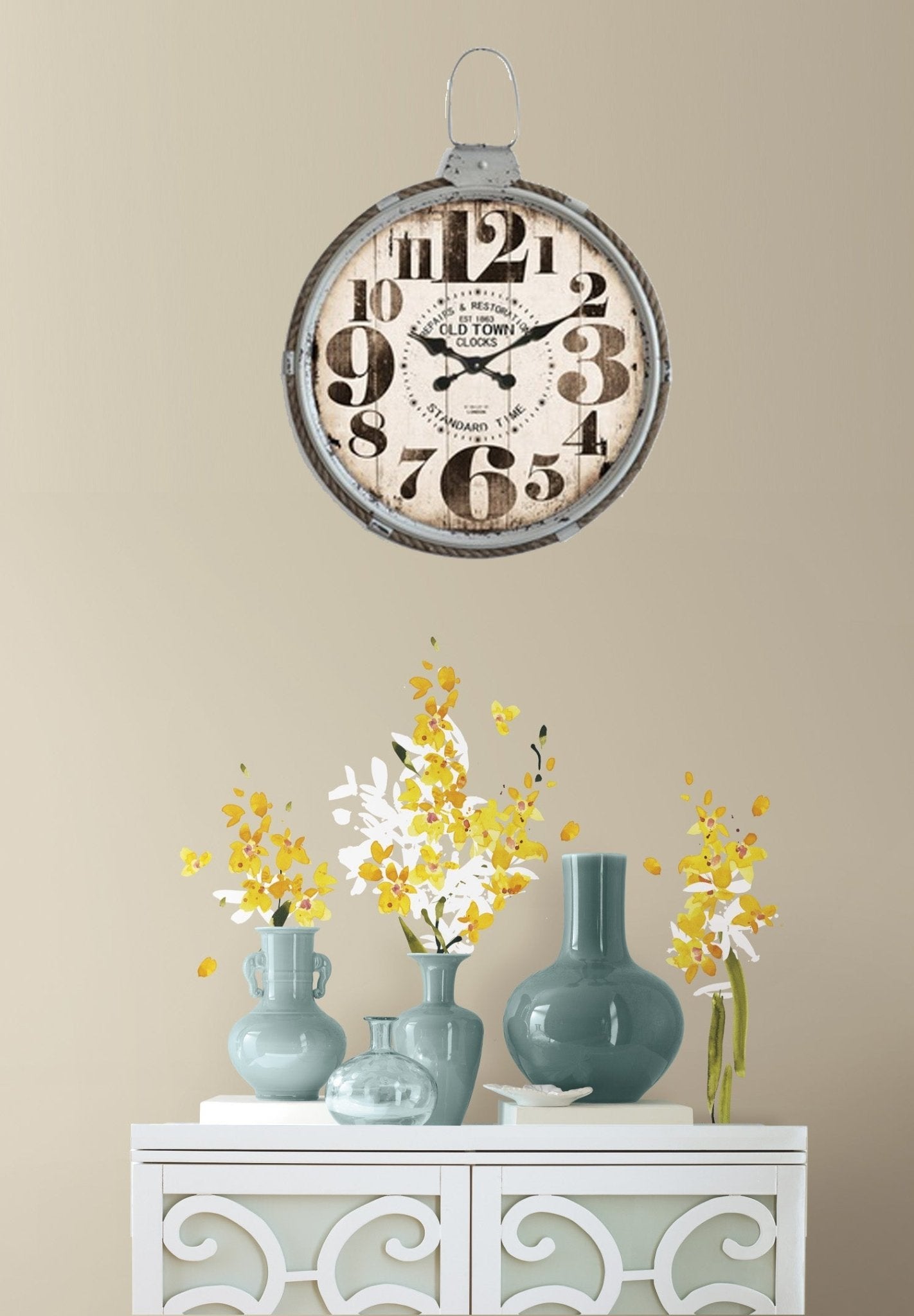 White Rope Wall Clock w/Rustic Ring Accent 21