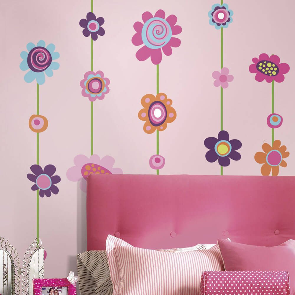 Giant Flower Stripe Wall Decals Installed | Wallhogs