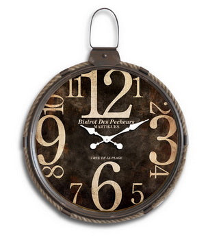 Brown Rope Wall Clock w/Rustic Ring Accent 21