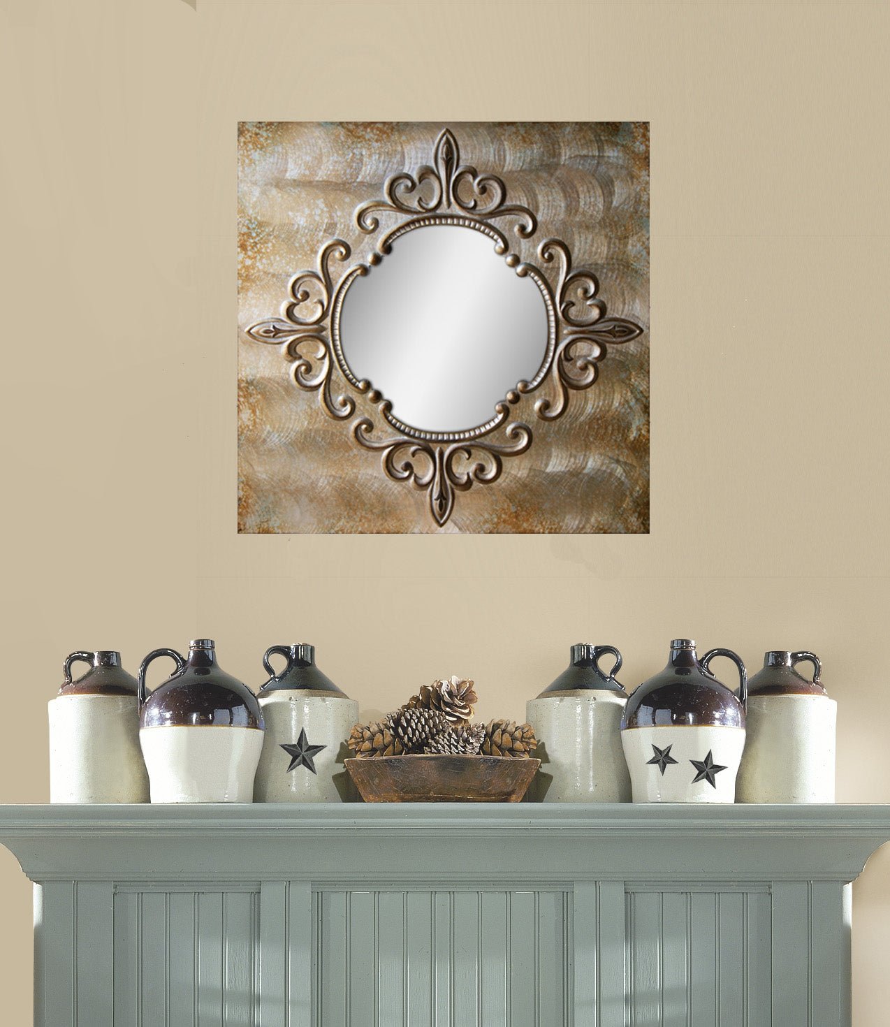 Square Ornate Inlay Wall Mirror 28.5