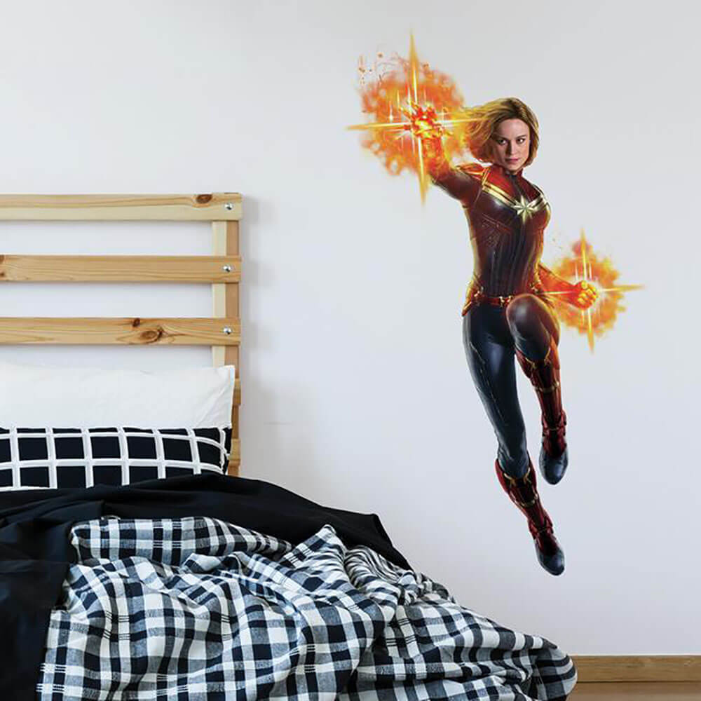 Captain Marvel Giant Wall Decal Installed | Wallhogs
