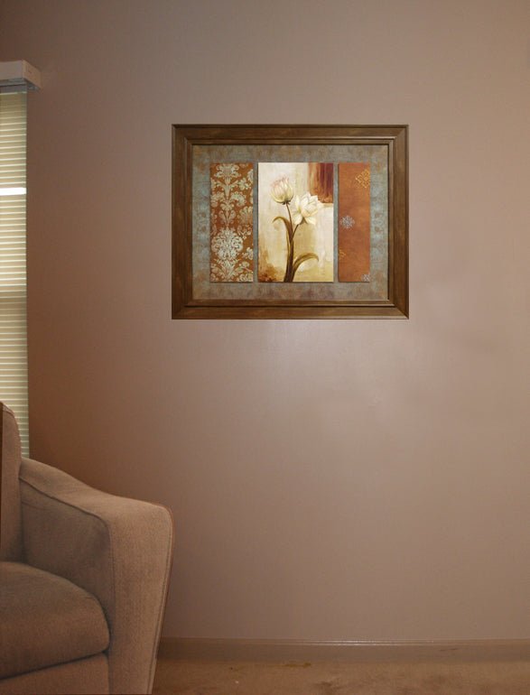 Raised Triple Flower Framed Art Installed in Living Room Next to Chair
