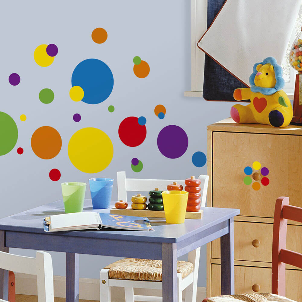 Primary Color Dots Wall Decals Installed
