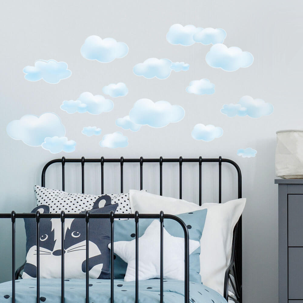 Sky Blue Cloud Wall Decals Installed | Wallhogs