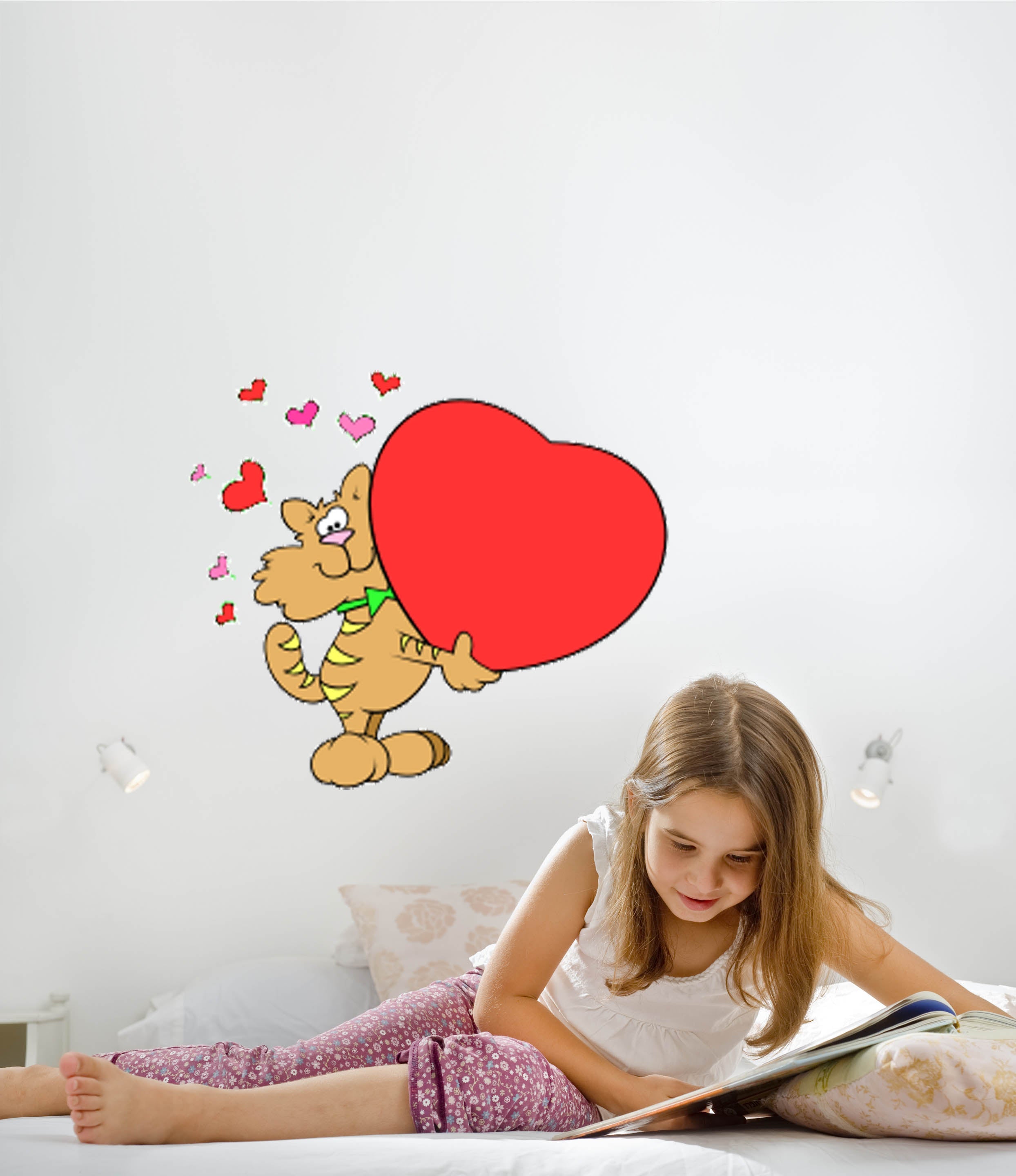 Valentines - Heart Cat Wall Decal Cutout Installed