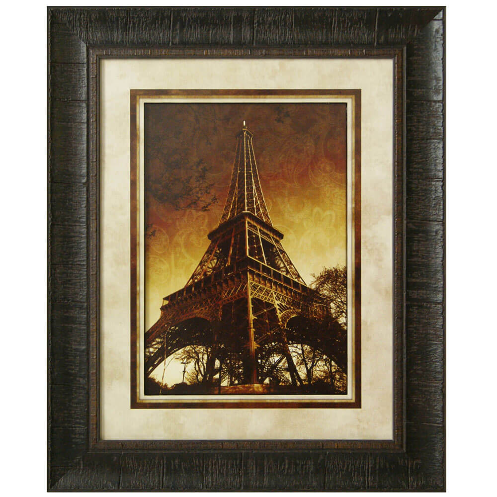 Eiffel Tower Digital Print in a Brown Chiseled Frame with Mocha Matting